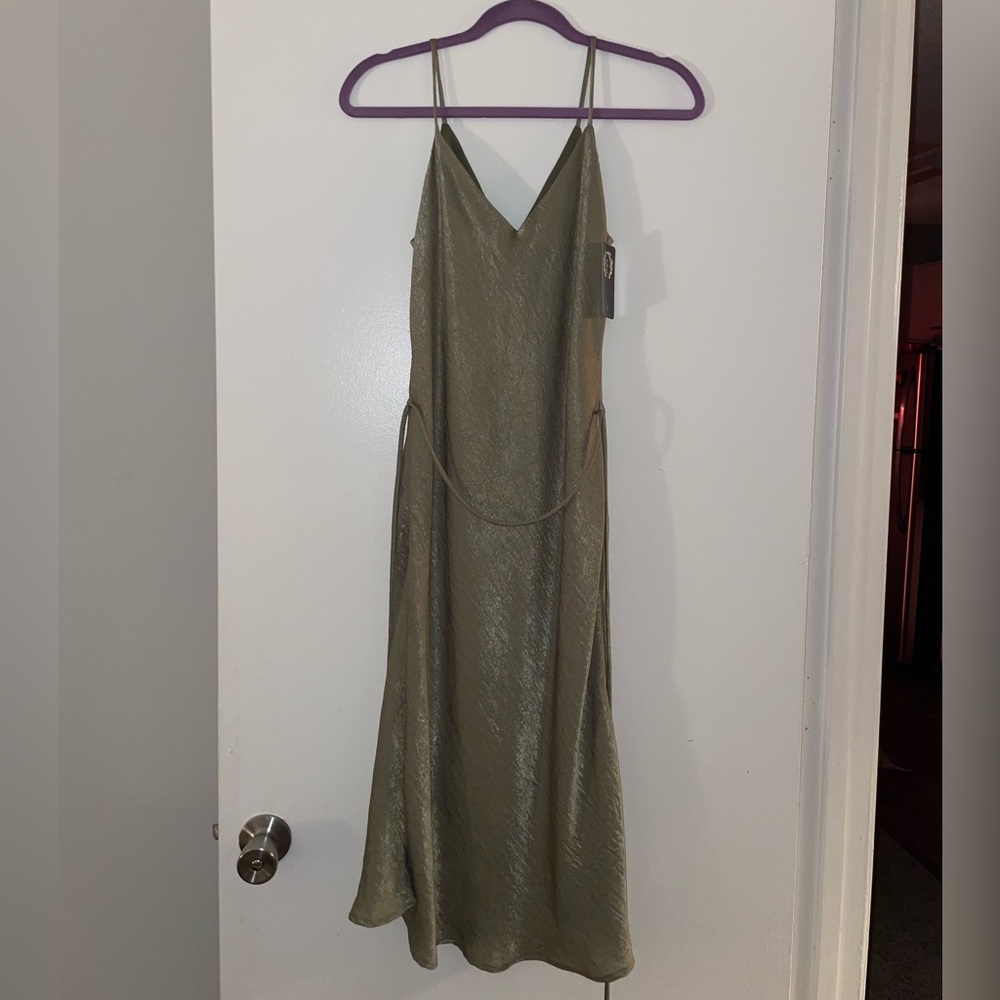 Green Satin MIDI Dress